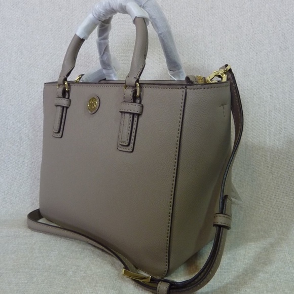 NEW Tory Burch Robinson French Gray Saffiano Leather Mini Square Tote/Crossbody - Picture 4 of 12